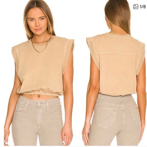 Mother The Swiper Crop Top Bronze Mist Tan Size Small Elastic Band Sleeveless - Picture 1 of 14